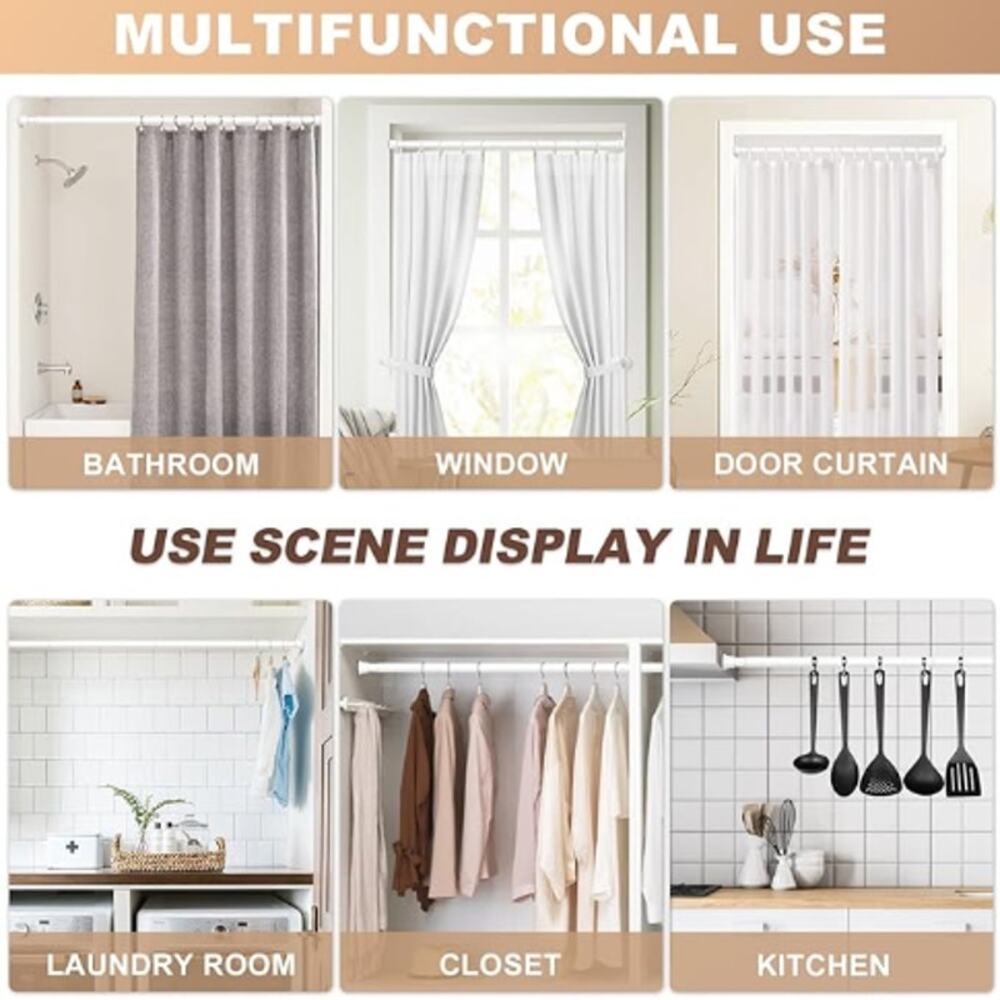 NEW Set of 2: Adjustable Spring Curtain Rod, Spring Loaded for Window- White - Picture 2 of 6